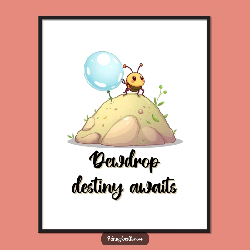 Funny Beetle Dewdrop Ascent Poster: Inspiring Wall Art for Humorous Homes