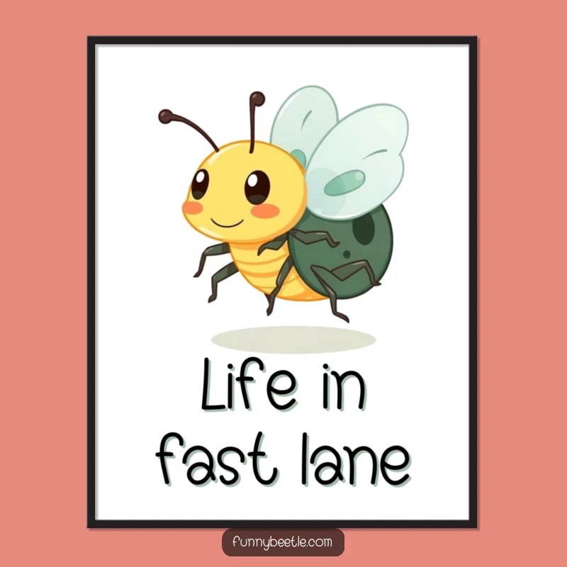 Funny Buzzing Beetle Poster: Action-Packed Art, Hilarious Decor Gift