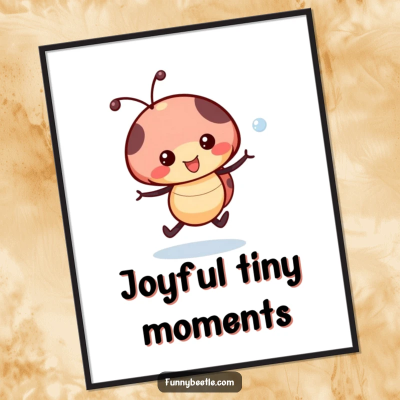 Funny Ladybug Dewdrop Poster: A joyful ladybug skips with a dewdrop, bringing cheerful and playful energy to wall art.