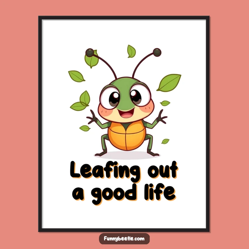 Free Printable Wall Art: Cheerful Beetle Leaf Juggling Hilarious Downloadable Decor