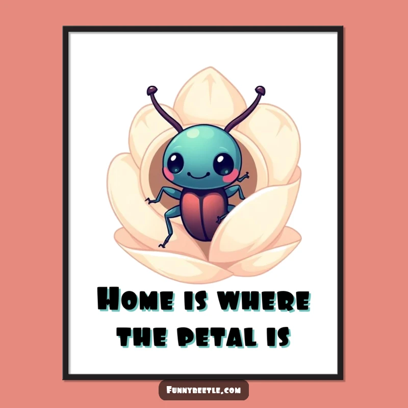 Funny Free Printable Wall Art: Beetle's Petal Home Peek, Whimsical Downloadable Decor