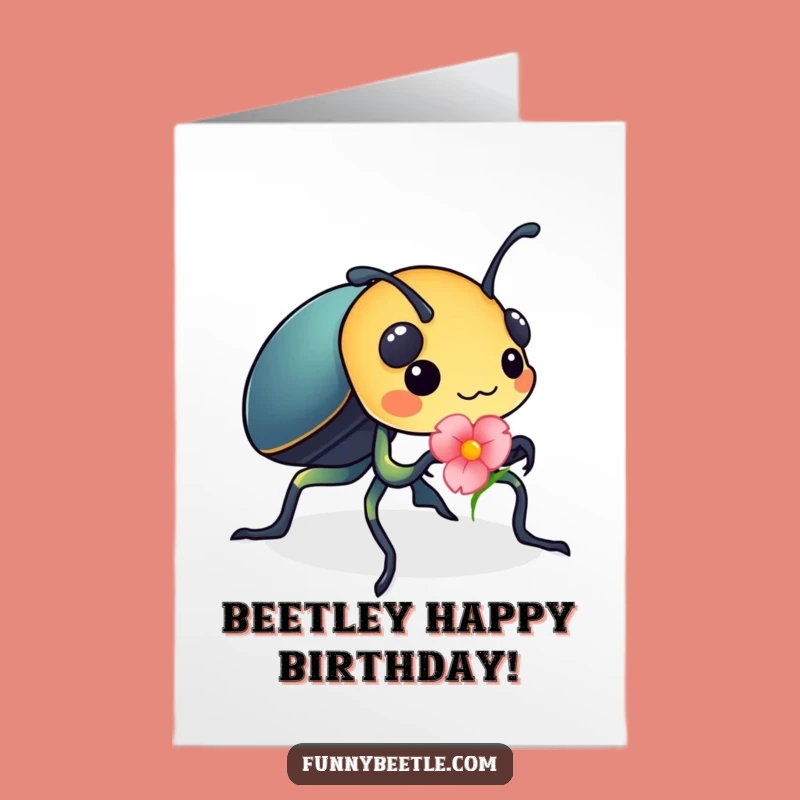 Free Printable Birthday Card: Beetle's Flower Gift Funny Downloadable