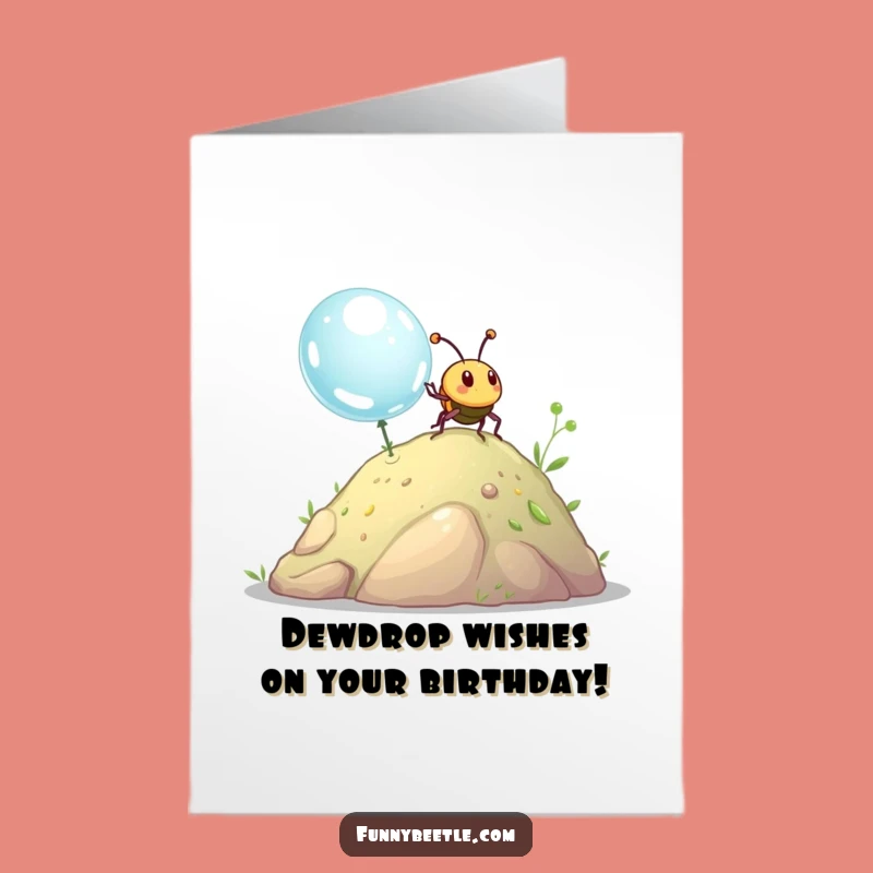 Free Printable Birthday Card: Funny Beetle Pushing Dewdrop, Hilarious Downloadable Gift
