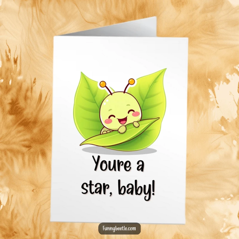 Funny Free Printable Congratulations Card with a cheerful caterpillar munching, celebrating good news.