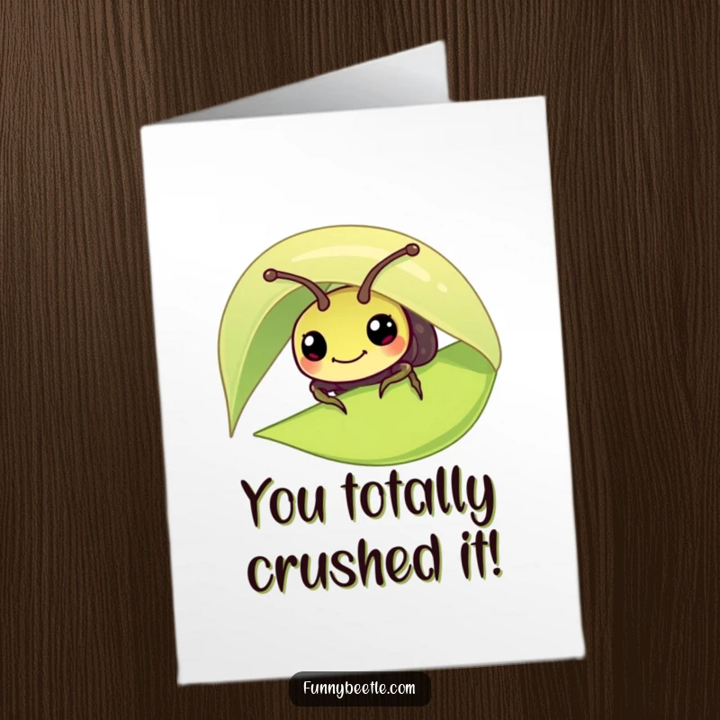 Funny Free Printable Congratulations Card with a curious beetle peeking out, sharing in the excitement.
