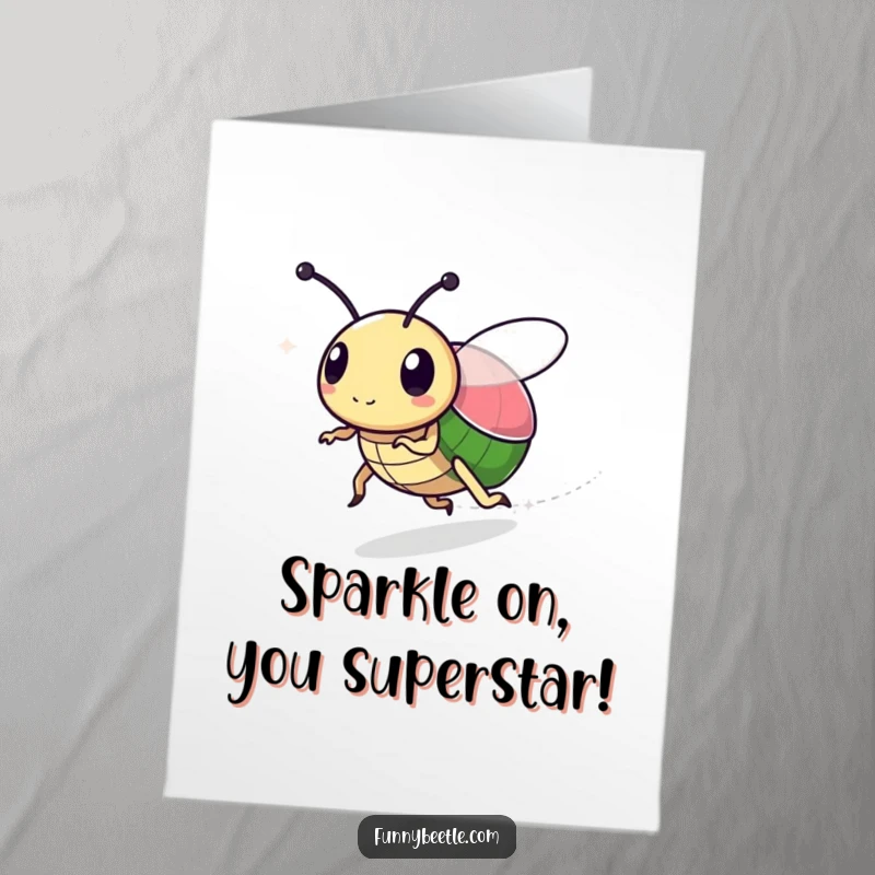 Funny free printable congratulations card featuring a speedy beetle leaving a sparkly trail, a magical downloadable greeting.