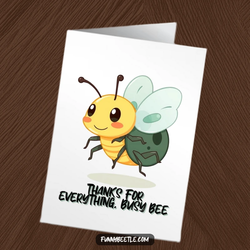 Funny free printable thank you card featuring a beetle in a swift blur of activity, a energetic downloadable message.
