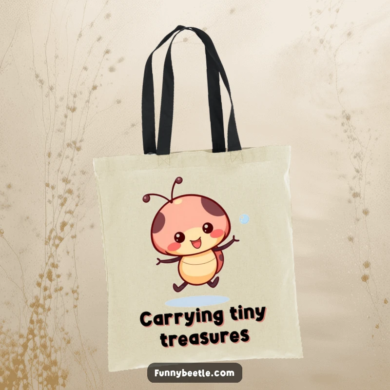 Funny Ladybug Dewdrop Tote Bag: A happy ladybug skips with a dewdrop, perfect for carrying essentials with a smile.